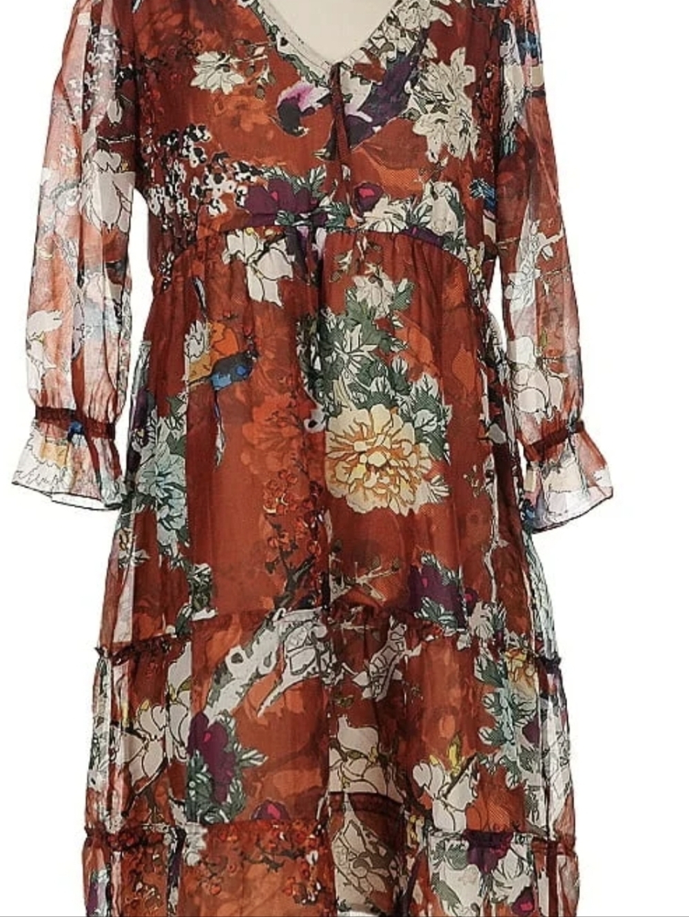 ANTHROPOLOGIE Hemant & Nandita Zeri Bird Floral Peasant Dress Rust Orange - Picture 4 of 12